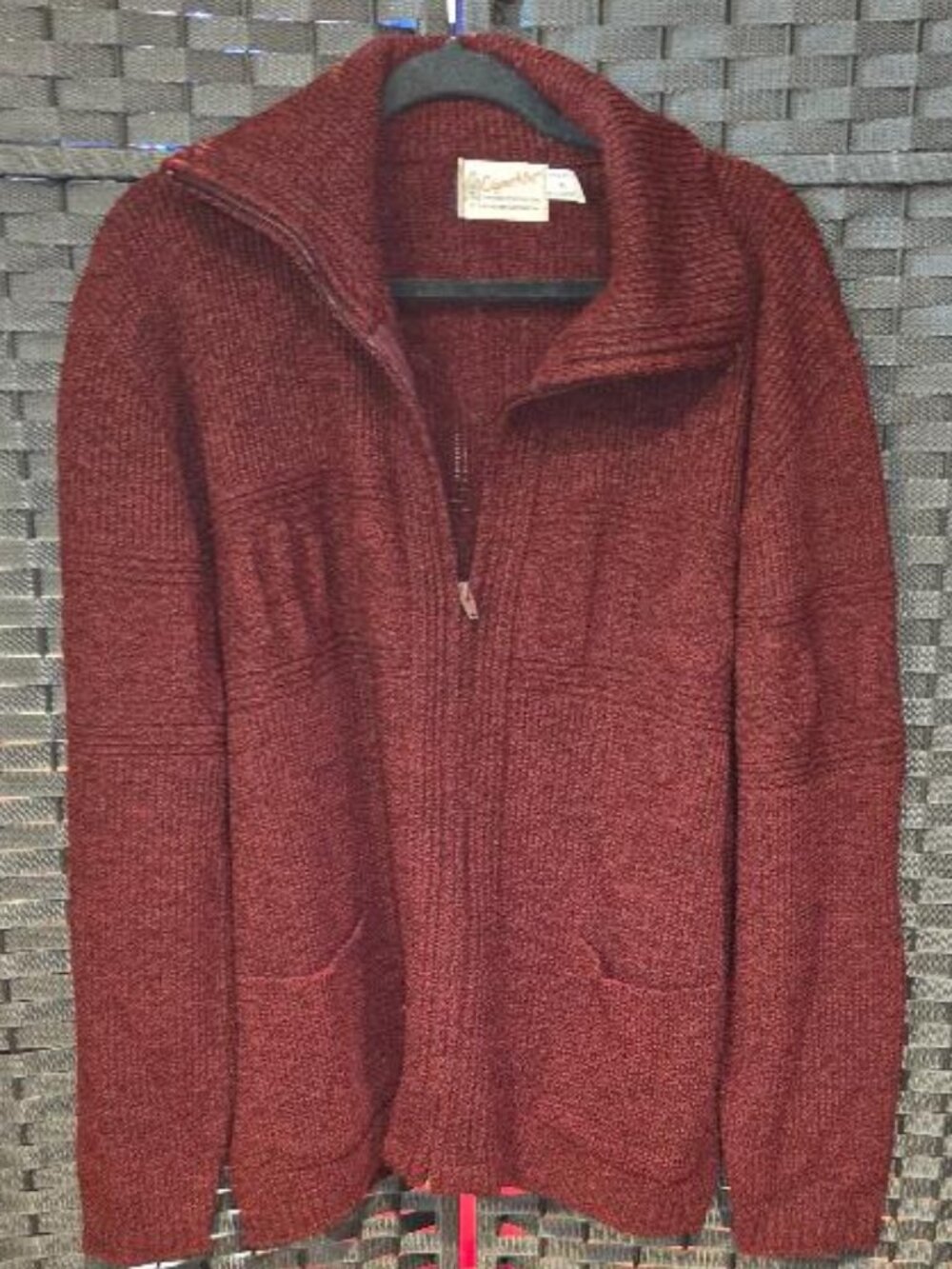 Vintage Men's Clipper Mist Chunky Full-Zip Ribbed Grandpa Cardigan Sweater